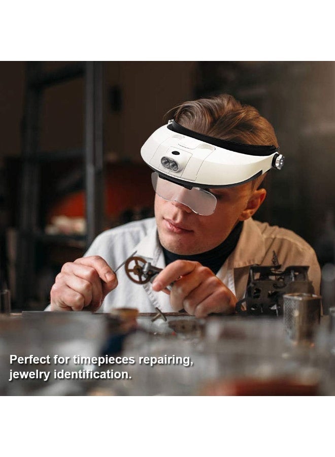 1X إلى 6X مكبر الرأس ، زجاج مكبر رأس جبل مع ضوء LED للعمل القريب المجوهرات لوب تمديدات الرموش مشاهدة إصلاح القراءة - Image 5